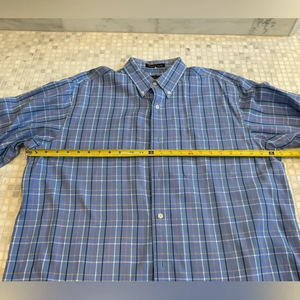 Harold Powell Long Sleeve Blue Check Dress Shirt